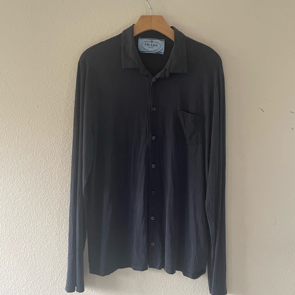 Prada Solid Blue Long Sleeve Button Down Silk Ble… - image 5